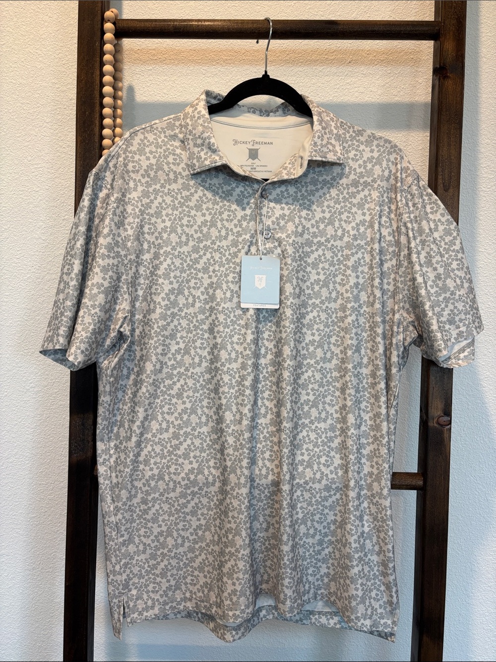 Hickey Freeman Gray Floral Short-Sleeve Polo